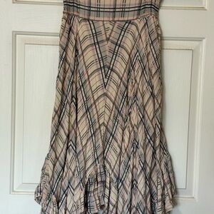 Free People Cream Midi A-Line Skirt with Pleated Ruffles